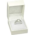 Ring Box for Wedding Engagement Proposal for Men Women Luxury Textured Leatherette Exterior and Satin Top Material White Color Ring Jewelry Gift Holder Box Size 2.35〞(W)*2.65〞(D)*2.1〞(H)