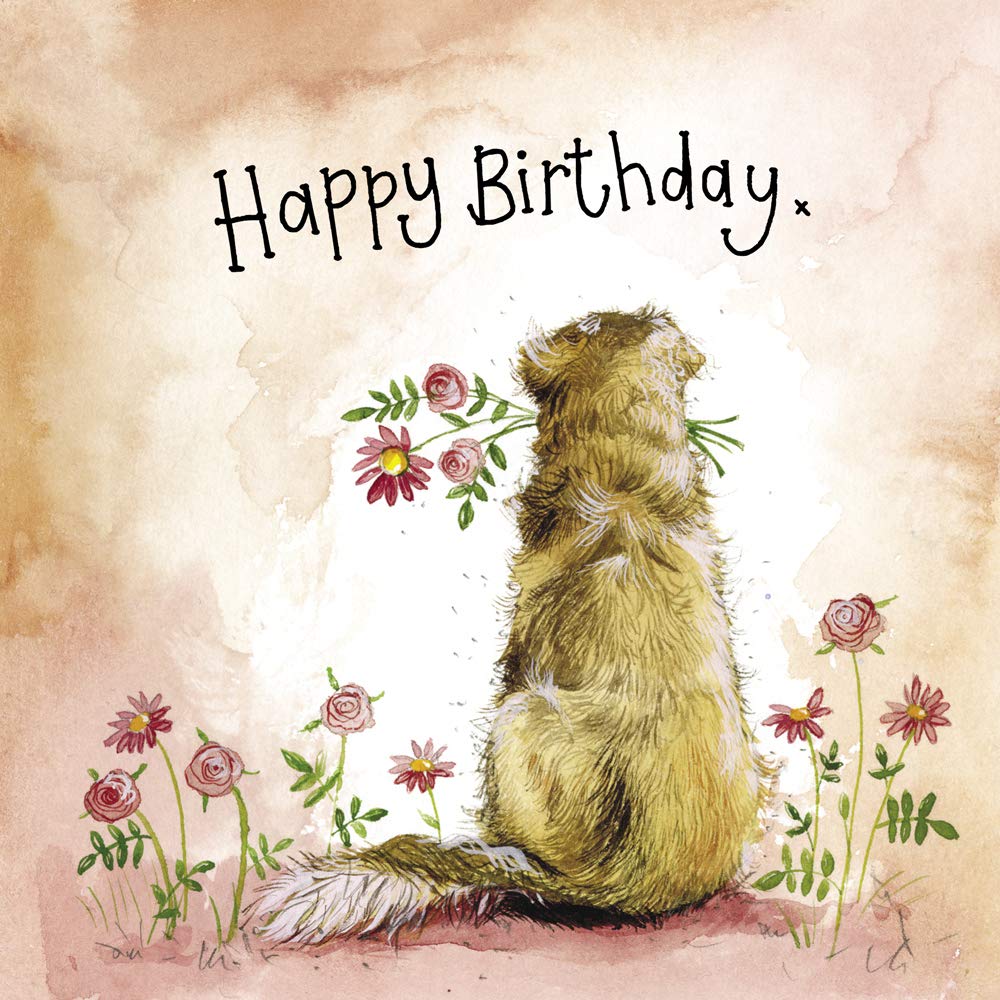 ALEX CLARK Happy Birthday Goldie Card - Dog - Golden Retreiver - Flowers - floral - Greeting Card - Cards To Celebrate - Cards For Her - Designed and Printed in the UK…