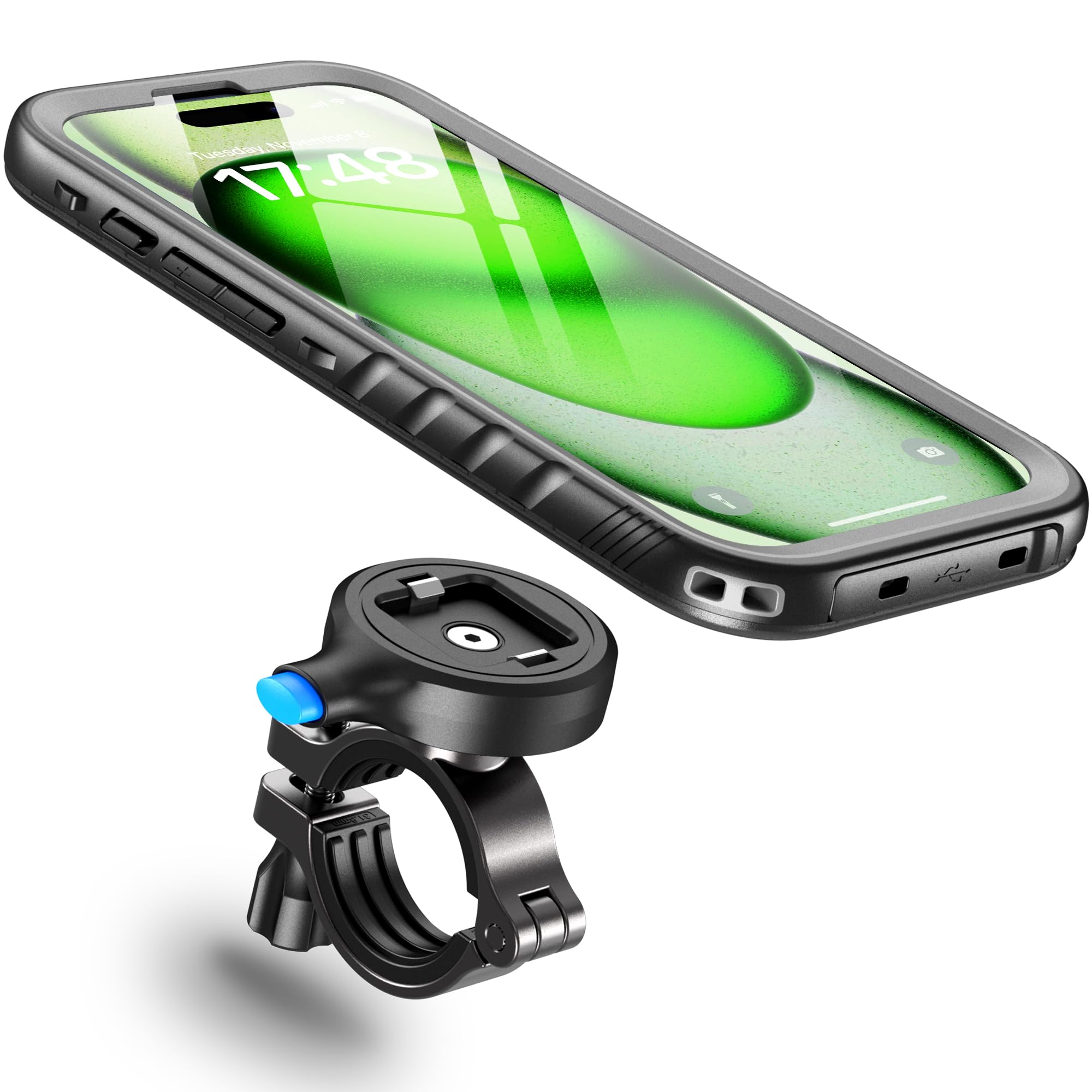 Cozycase Bike Phone Mount for iPhone 15 Plus Waterproof 【One Button Unlock+Auto Lock in One Second】 Metal/Aluminium【360° Rotatable Detachable】 Handlebar Motorbike Road/Mountain Bike Phone Holder