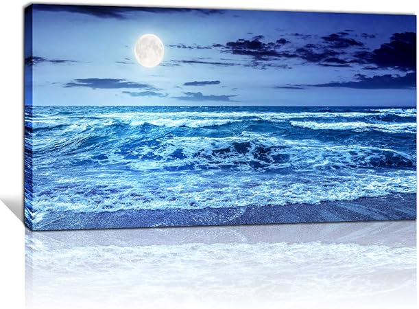 Amazon Com Wall Art For Living Room Simple Life Blue Seaview Moon Scenery Canvas Print Wall Art Decor X 40 Inch Single Pieces Canvas Prints For Bedroom Ready To Hang For Home Decoration