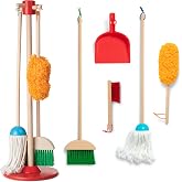 Melissa &amp; Doug Dust Sweep Mop 6-Piece Wooden Cleaning Toy Set | 6 Pcs, Cleaning Pretend Play, Wooden Broom, Mop, Duster, Dustpan, Brush, Toy Storage Stand, Preschool Toys for Kids, Ages 3+