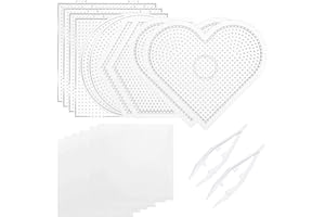 Perler Bead Pegboards, Dedoot 18 Pieces 5mm Fuse Bead Board Clear Plastic Perler Bead Design Square Boards (10 Board + 6 Ironing Paper + 2 Beads Tweezers) for DIY Craft Beads