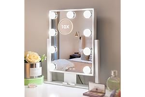 Kottova Makeup Mirror with Lights, 14" x 12" Vanity Mirror, Lighted Makeup Mirror with 3 Color Dimmable Lighting & Touch Sensor, Detachable 10X Spot Mirror, White