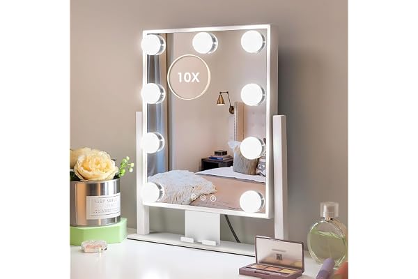 KOTTOVA Makeup Mirror with Lights - Modern Vanity Mirror, 14x12 Lighted-up Mirror with 3 Color Dimmable Lighting & Mount, Tou