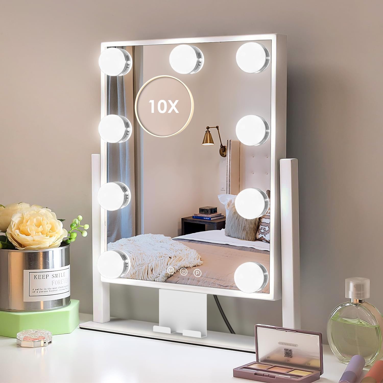 Photo 1 of Kottova Lighted Makeup Mirror, Hollywood Vanity Mirror with Lights, Three Color Modes, with Detachable 10x Zoom Mirror, Smart Touch Control, Metal Frame, 360° Rotation?14.5in,White?