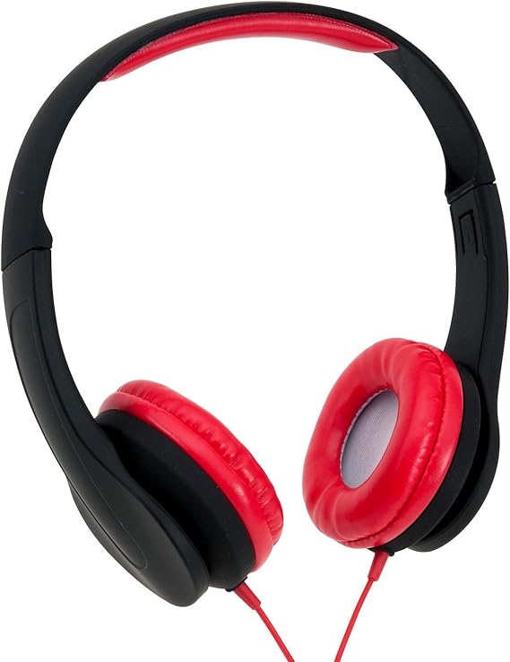 ONN OverEar Headphones with Extra Bass, Black/Red