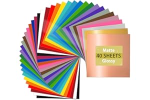 Lya Vinyl Permanent Vinyl - 40Pack (20 Glossy & 20 Matte) Outdoor Permanent Vinyl Sheets Bundle - Self Adhesive Sheets for Party Decoration, Sticker, DIY Mug, Home Decal