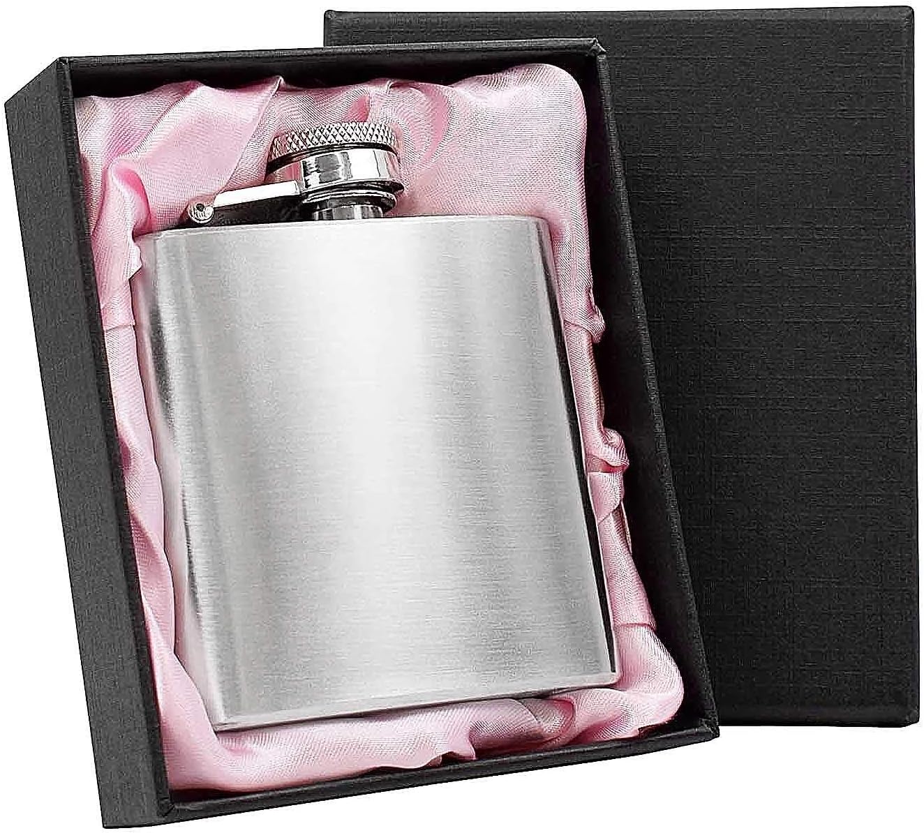 Personalised Engraved 3oz Hip Flask in Pink Satin Lined Gift Box