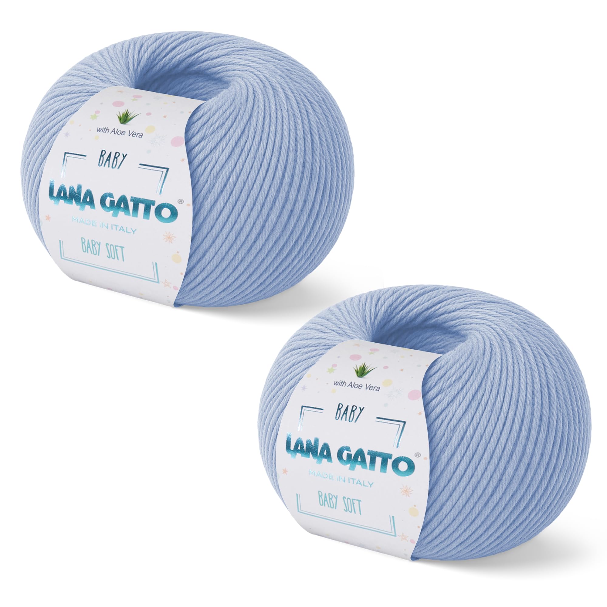 Baby Soft Yarns for Crocheting and Knitting 100% Merino Wool Treated with Aloe Vera, Soft Wool for Babies, Made in Italy by Lana Gatto, (2, Light Blue - 12260)