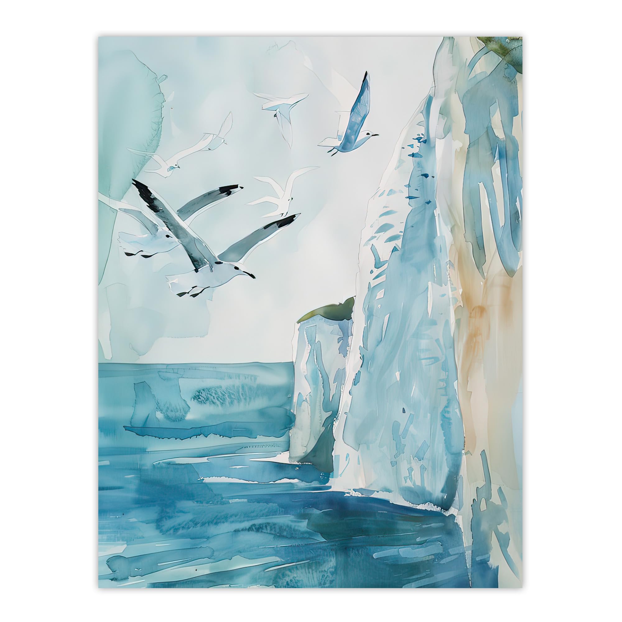 Artery8 White Cliffs of Dover England Seagulls Coastal Living Room Extra Large XL Wall Art Poster Print