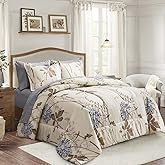 Joyreap 7 Piece Bed in a Bag California King, Flower Botanical Smooth Soft Microfiber Floral Comforter Set for All Season (1 Comforter, 2 Pillow Shams, 1 Flat Sheet, 1 Fitted Sheet, 2 Pillowcases)
