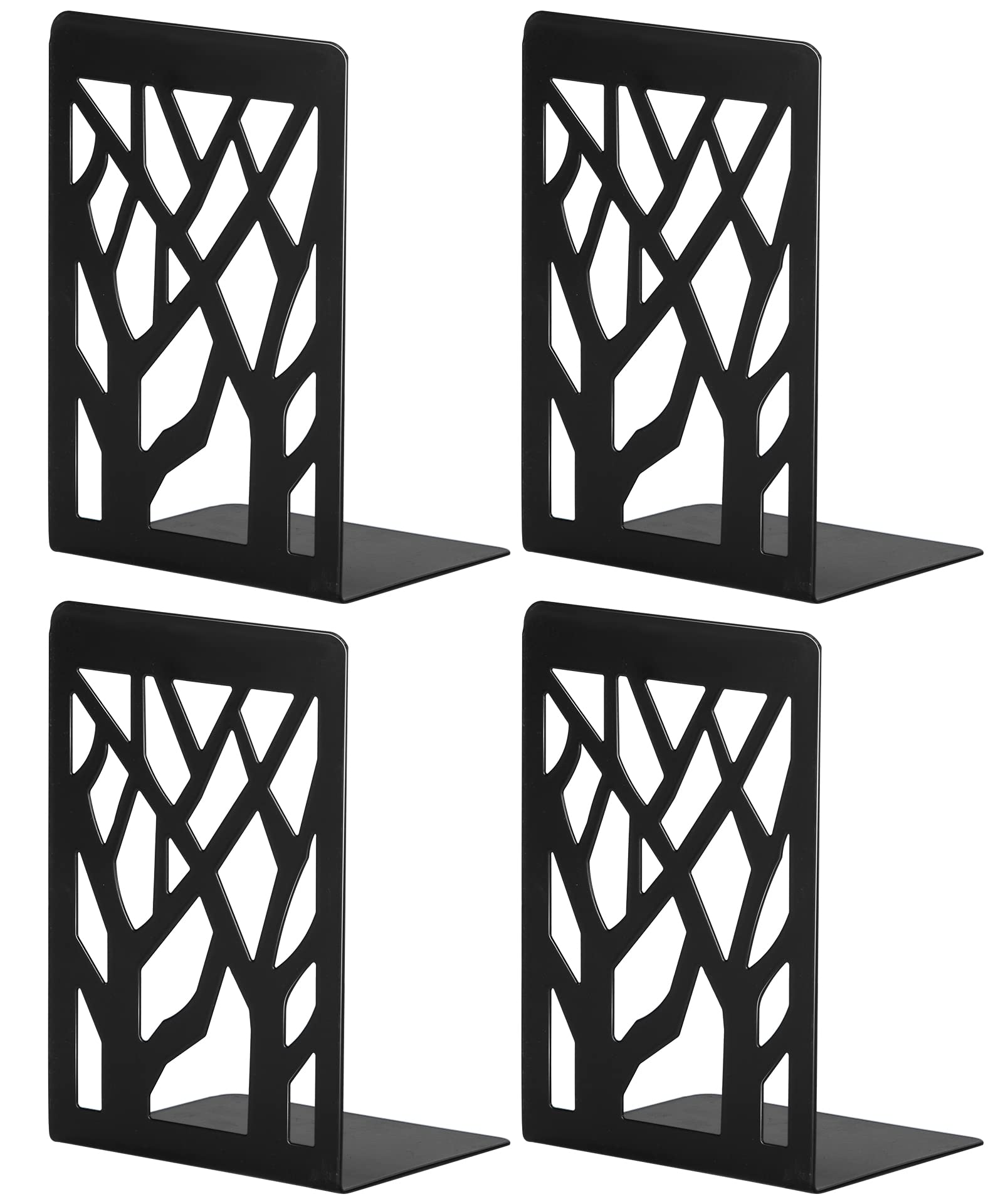 Book Ends, Bookends Heavy Duty, INNÔPLUS Book End Holder for Shelves, Metal Bookend (Black 2 Pair) for Office and School, Decorative Tree Unique Design Book Stopper for Gift, Book Binder and Dividers