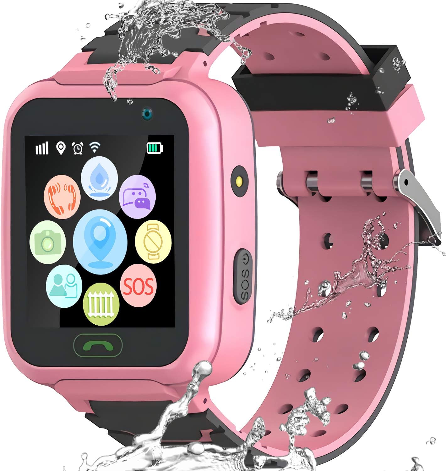 Kids Waterproof Smartwatches Phone - [Free Extra Bands] WiFi GBS LBS Positioning Locator 1.4” Touch Screen Wristwatch with Call Voice Chat Pedometer Alarm Clock Gifts for Boys Grils
