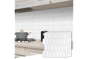 AllDecoo Long Hexagon Peel and Stick Tiles Backsplash,10-Sheet 3D Self Adhesive Wall Tile BackSplash 12 x 12 Inch for Kitchen,Bathroom(White).