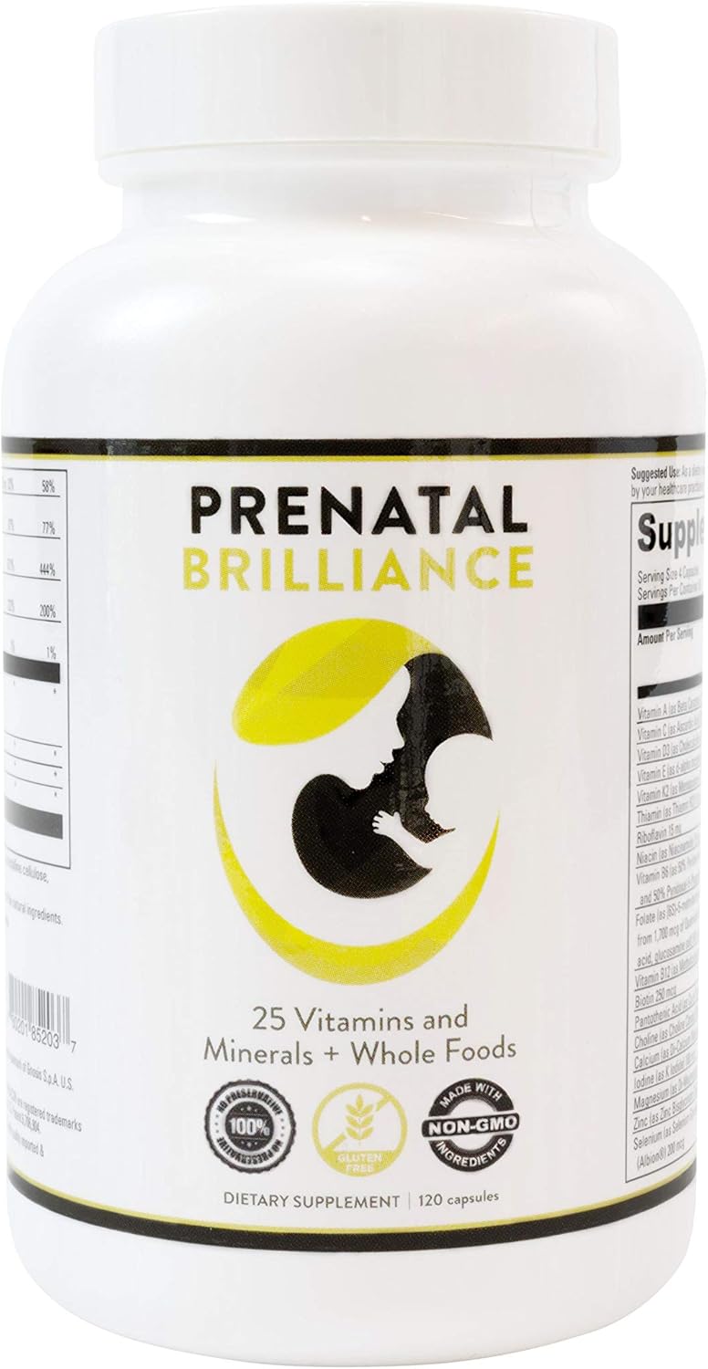 Amazon Com Prenatal Vitamins With Folate For Women Non Gmo Whole Food Daily Pregnancy Multivitamins With Methyl Folate B Complex Biotin D3 And Calcium Vibrant Beginning Prenatal Brilliance 120 Ct Health