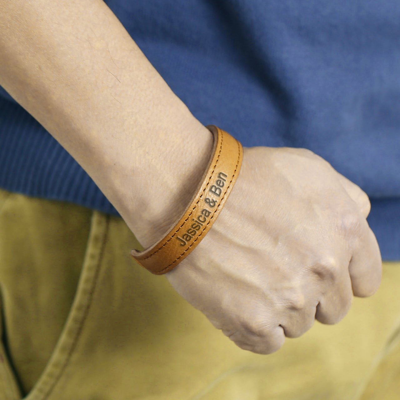 Zysta Free Engraving - Personalized Custom Men Women Simple Genuine Leather Bangle Bracelet Cuff Adjustable Wristband+Gift Box