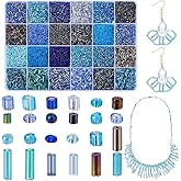 PH PandaHall 16100pcs Glass Seed Beads 24 Style 2mm Small Round Waist Bead 12/0 Ocean Blue Bugle Beads Tube Bead for Christmas Friendship Bracelet Jewelry Making Embroidery Beading Weaving DIY Craft