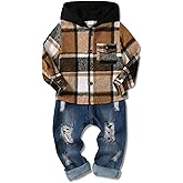 ZOEREA Toddler Baby Boys Clothes Outfits Kids Hoodie Flannel Shirts Set Plaid Hooded Tops +Jeans Pants Fall Winter 2-6T