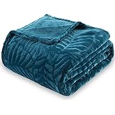 SOCHOW Super Soft Flannel Fleece Throw Blanket, Lightweight Cozy Warm Leaves Textured Plush Blanket for Bed Couch Sofa, 50 x 60 Inches, Blue Coral