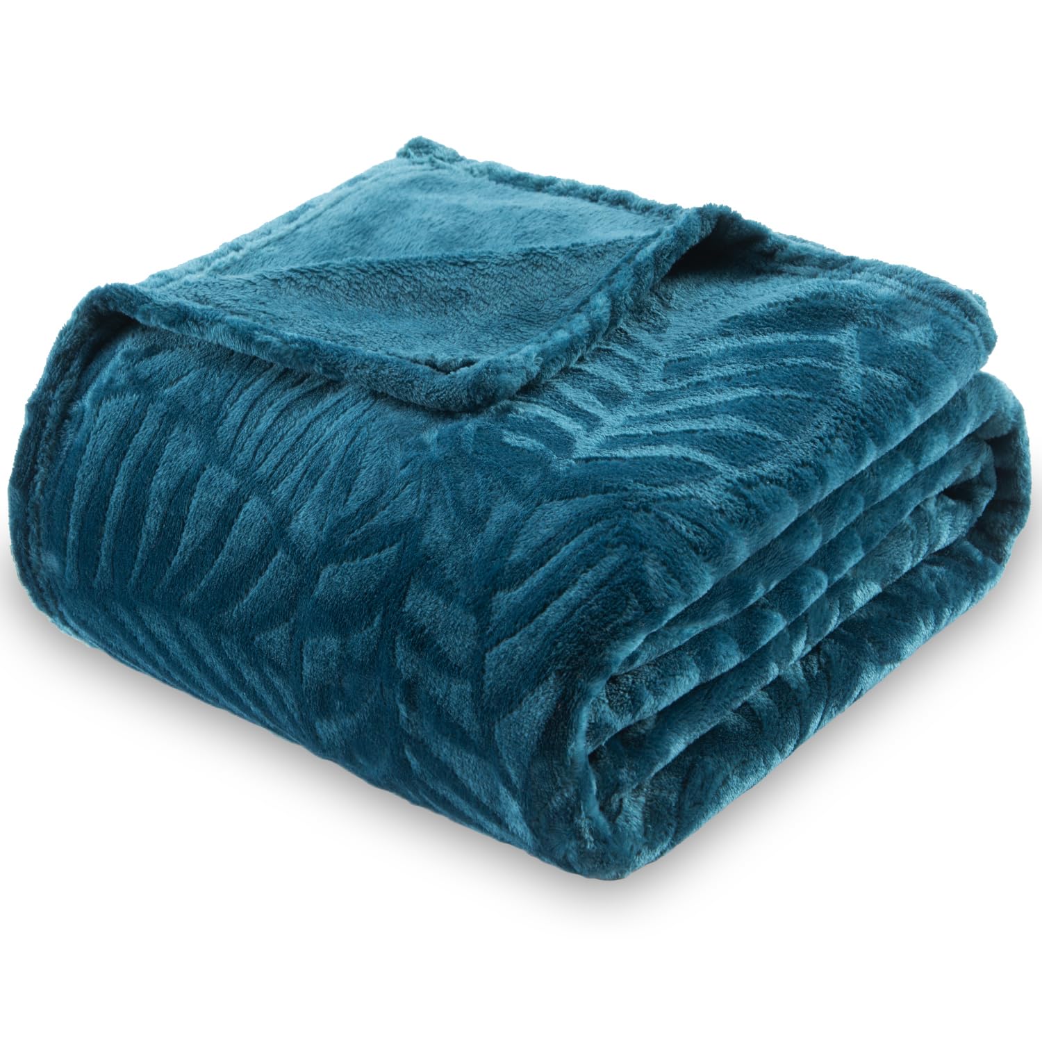 SOCHOW Super Soft Flannel Fleece Throw Blanket, Lightweight Cozy Warm Leaves Textured Plush Blanket for Bed Couch Sofa, 127cm × 150cm, Blue Coral — image 1
