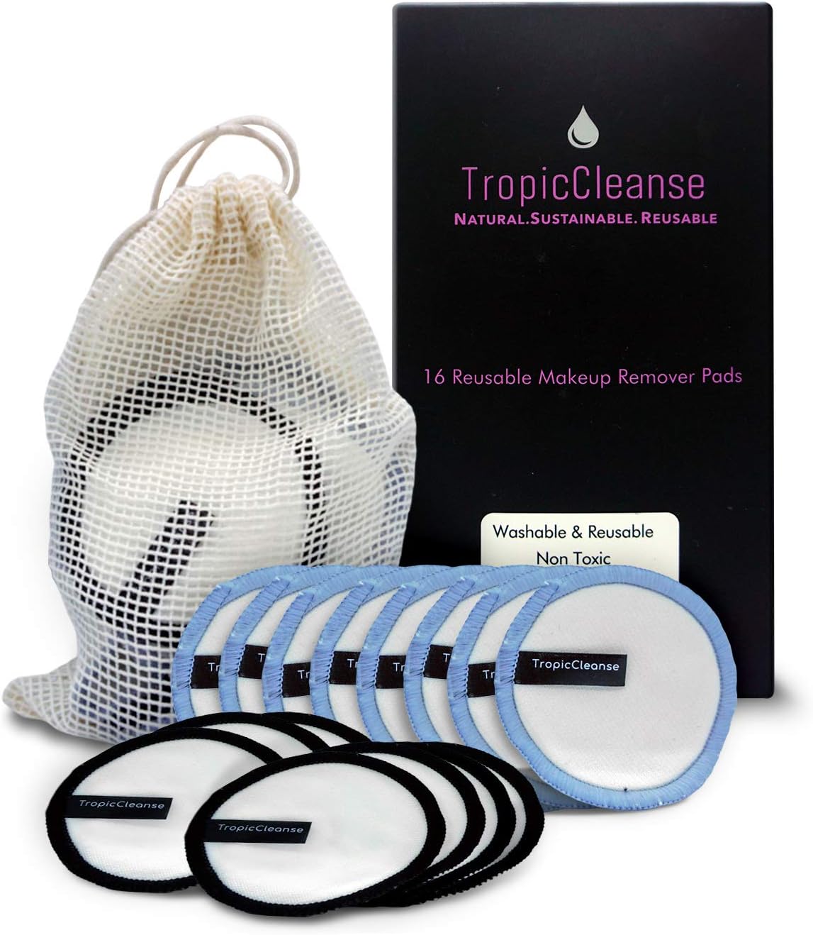 Reusable Make Up Remover Pads, 16 Bamboo Cotton Pads, Machine Washable Bamboo Cotton Pad with Laundry & Storage Bag – Suitable For All Skin Types by TropicCleanse