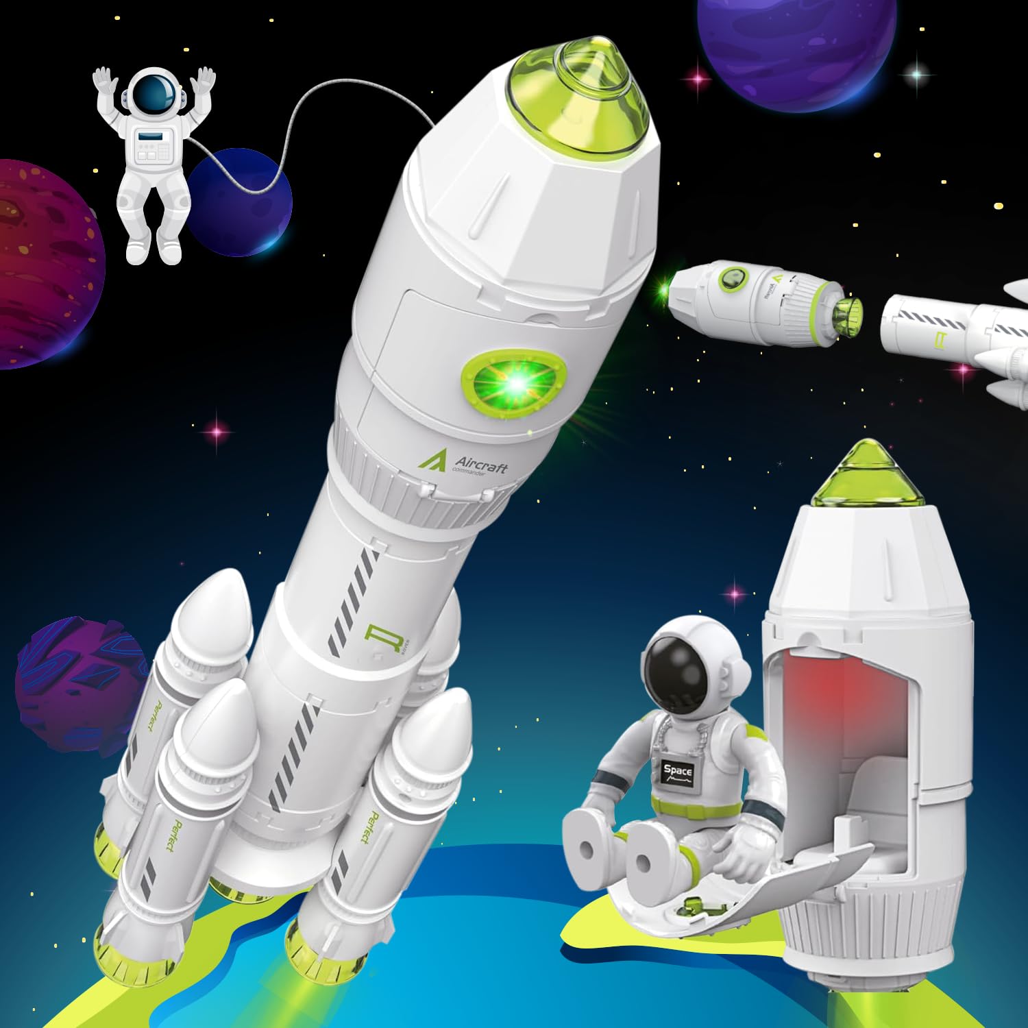 Photo 1 of MOBIUS Toys Space Adventure Rocket Ship Toy for Kids Ages 3-8 – Shuttle Model with Astronaut, Smoke Effect, Lights & Sounds – Outer Space Exploration Playset, Spaceship Gift for Boys