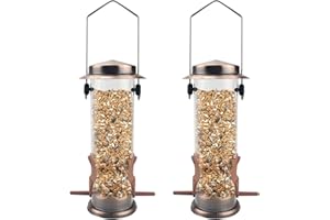MIXXIDEA Metal Wild Birds Feeders 2 Packs Tube Bird Feeder Stainless Steel Hanging Bird Feeder for Garden Backyard Outside De