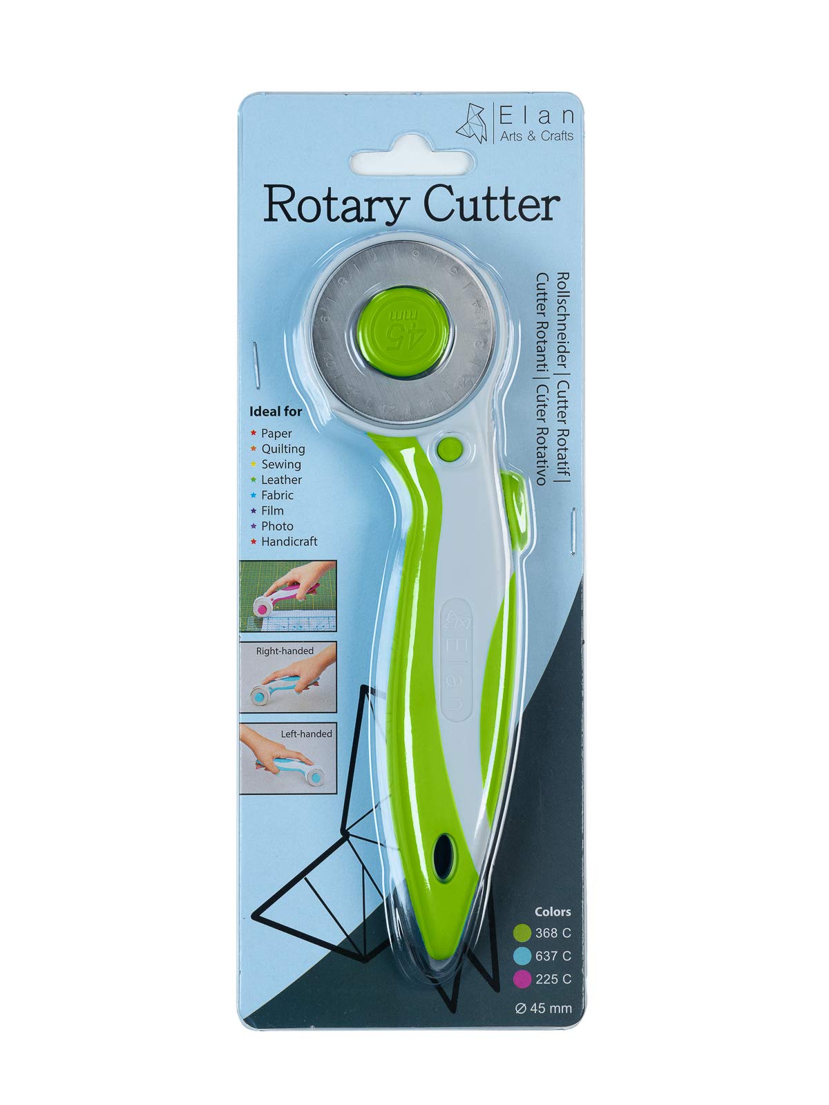 Elan 45mm Rotary Cutter for Fabric Green, Ergonomic Rotary Fabric Cutter Wheel with Built-in Blade Safety Lock, Sewing Cutting Wheel for Dressmaking