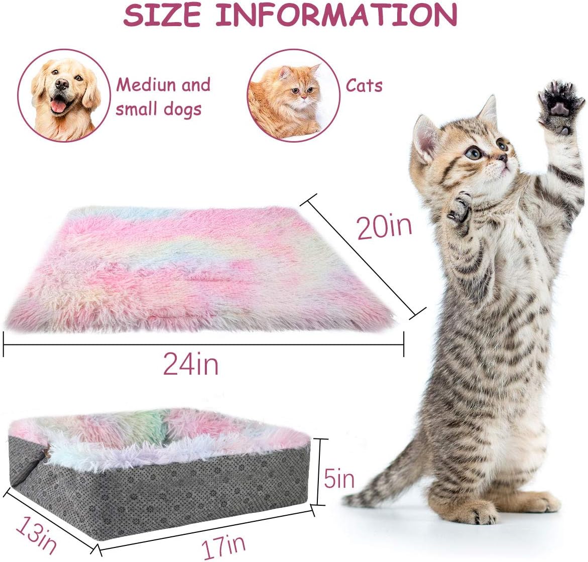 Chintu Cat Beds for Indoor Cats Machine Washable Cat Bed Mat Self-Warming 2-in-1 Pet Beds for Medium Small Dogs Plush Fluffy Dog Bed Faux Fur Cat Cushion Bed with Anti Slip Bottom : Pet Supplies