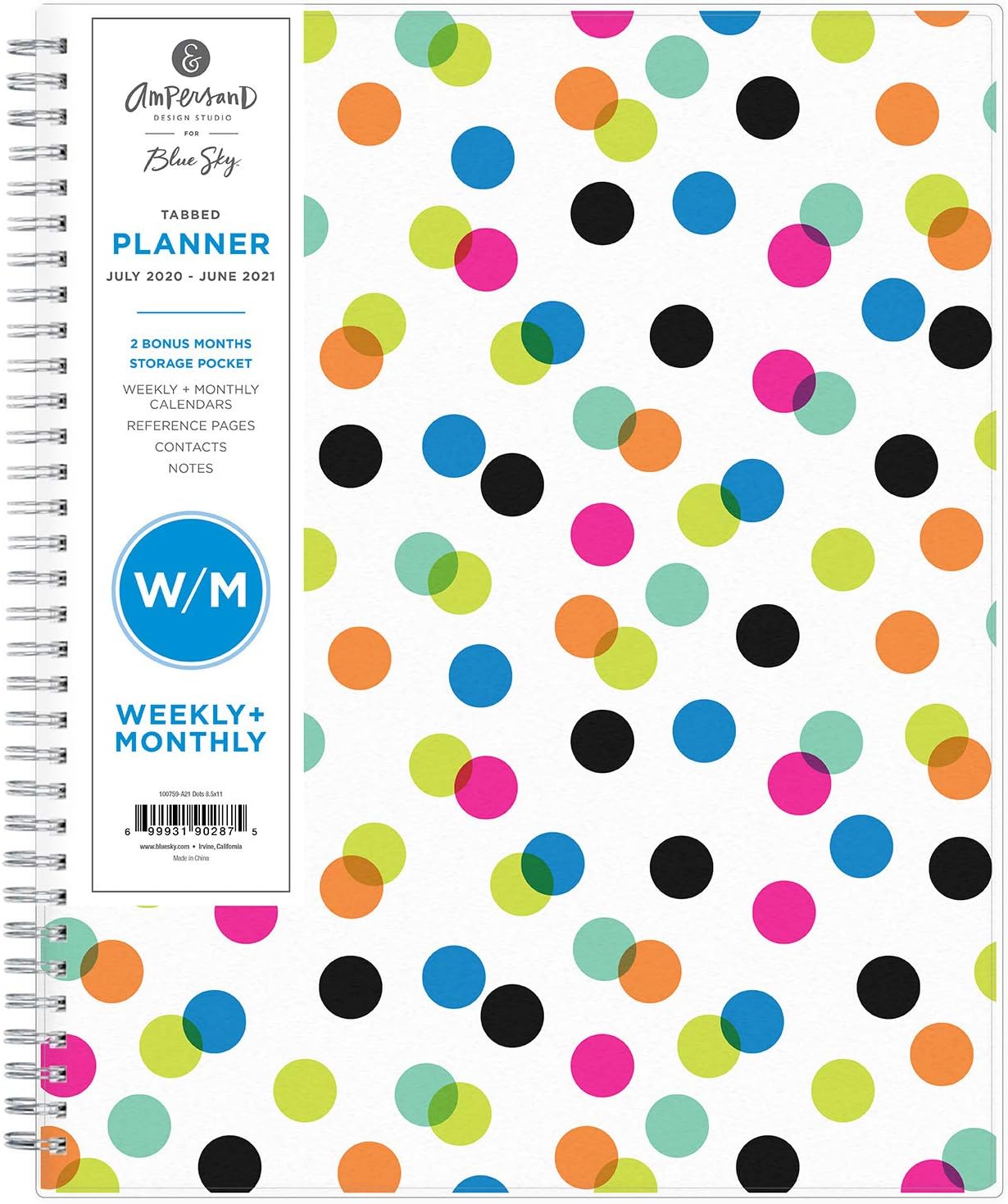 Ampersand for Blue Sky 2020-2021 Academic Year Weekly & Monthly Planner, Frosted Flexible Cover, Twin-Wire Binding, 8.5" x 11", Dots : Office Products