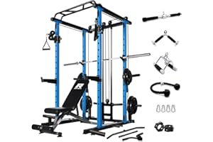 RitFit Multi-function Squat Rack Power Cage PPC03 with Cable Crossover System, 1000LBS Capacity Power Rack and Packages with Optional Weight Bench, Olympic Barbell Weight Set, for Garage & Home Gym