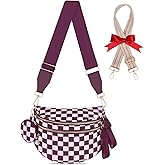 Bum Bags for Women Checkered Crossbody Bag Large Nylon Belt Purse Fanny Packs, Bonus with a Extra Strap