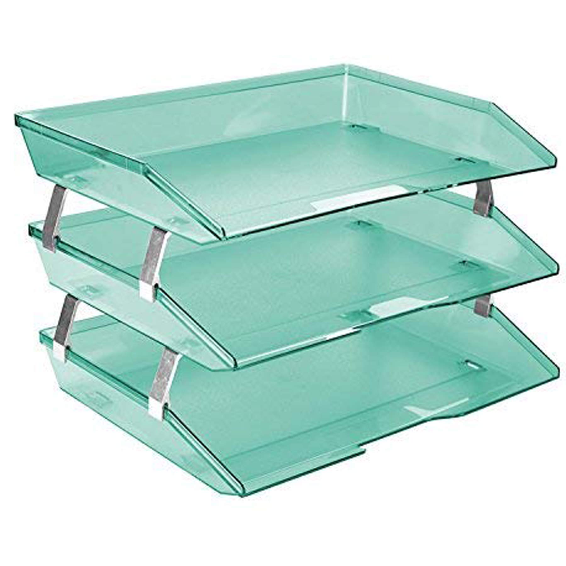 Acrimet Facility 3 Tier Letter Tray, Side Load, Letter Size/A4, Desktop File Organizer, Plastic (Clear Green Color)