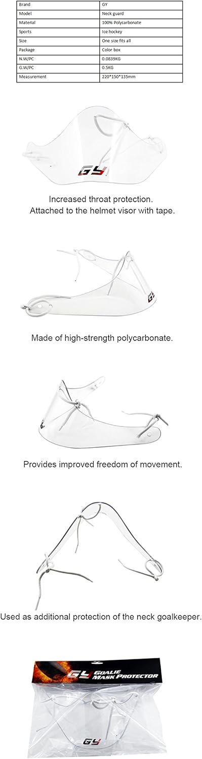 GY Polycarbonate Flexibility and Tough Ice Hockey Goalie Neck Guard Goalkeeper Neck Protector Classical Clear Size Free : Sports & Outdoors