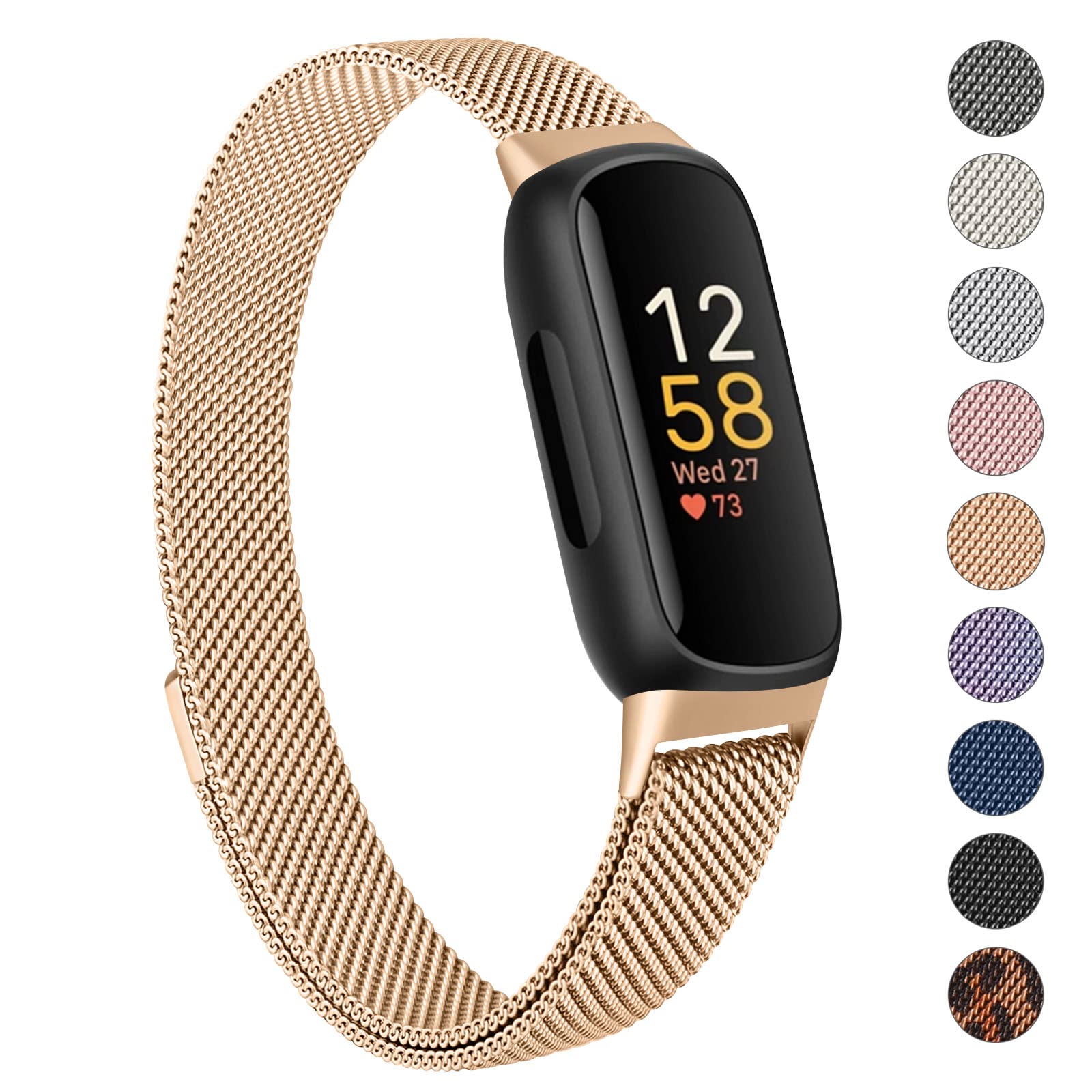Oumida Metal Strap for Fitbit Inspire 3 Strap for Women, Premium Stainless Steel Metal Replacement Band with Strong Magnet (Rose Gold)