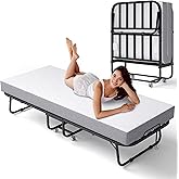 Decofy Folding Bed with Memory Foam Mattress, Portable Rollaway Guest Beds on Wheels, 75"x31" Twin Size Space-Saving Cot-Size Bed for Adults with Easy Assembly Metal Frame (White)