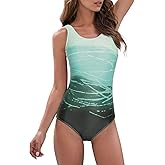 American Trends One Piece Swimsuit Women Criss Cross Back Color Block Print Bathing Suits Athletic Modest Swimwear