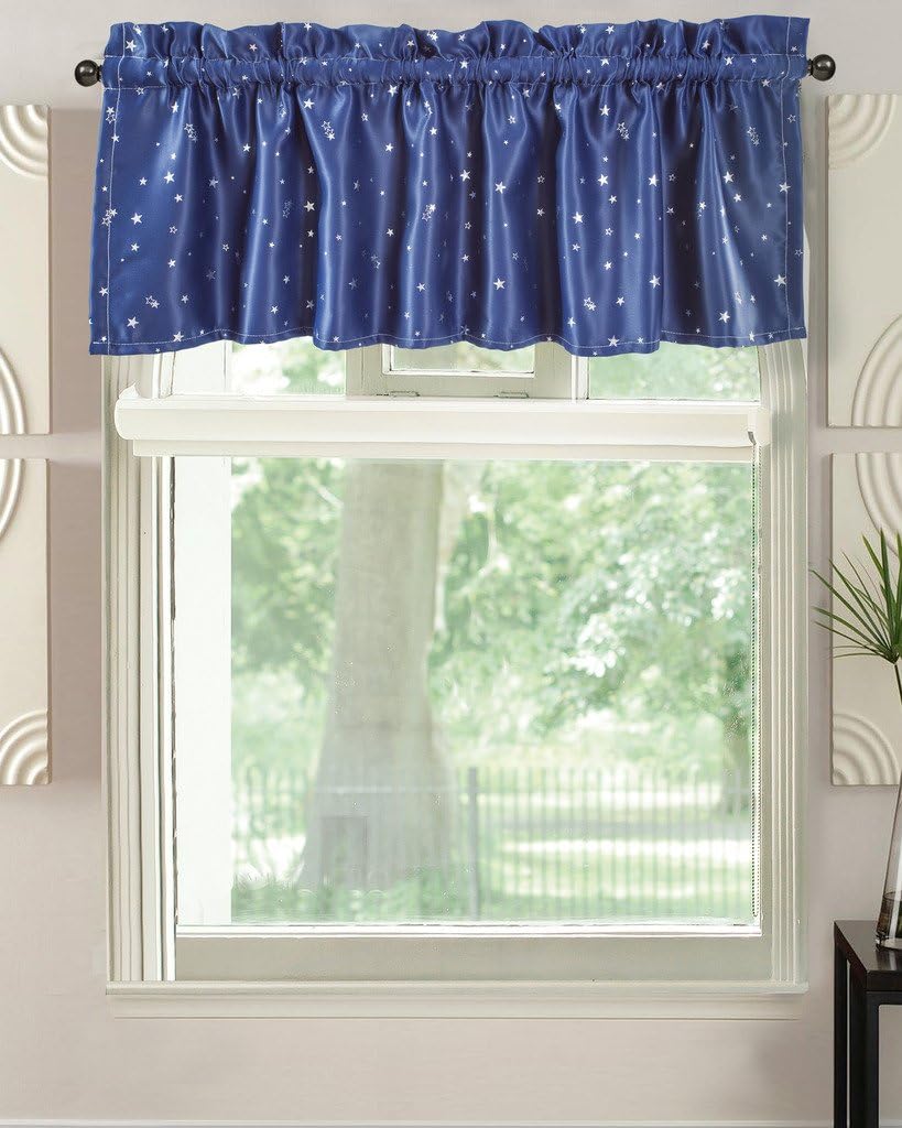 ZHH Cafe Curtain Navy with Silver Stars Kitchen Cloth Curtain Blinds for Small Window 60" X 18"