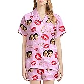 DIYKST Custom Face Pajamas for Women, Personalized Short Pjs with Button Down, Valentine's Day Gift Bride Soft Pj Sets