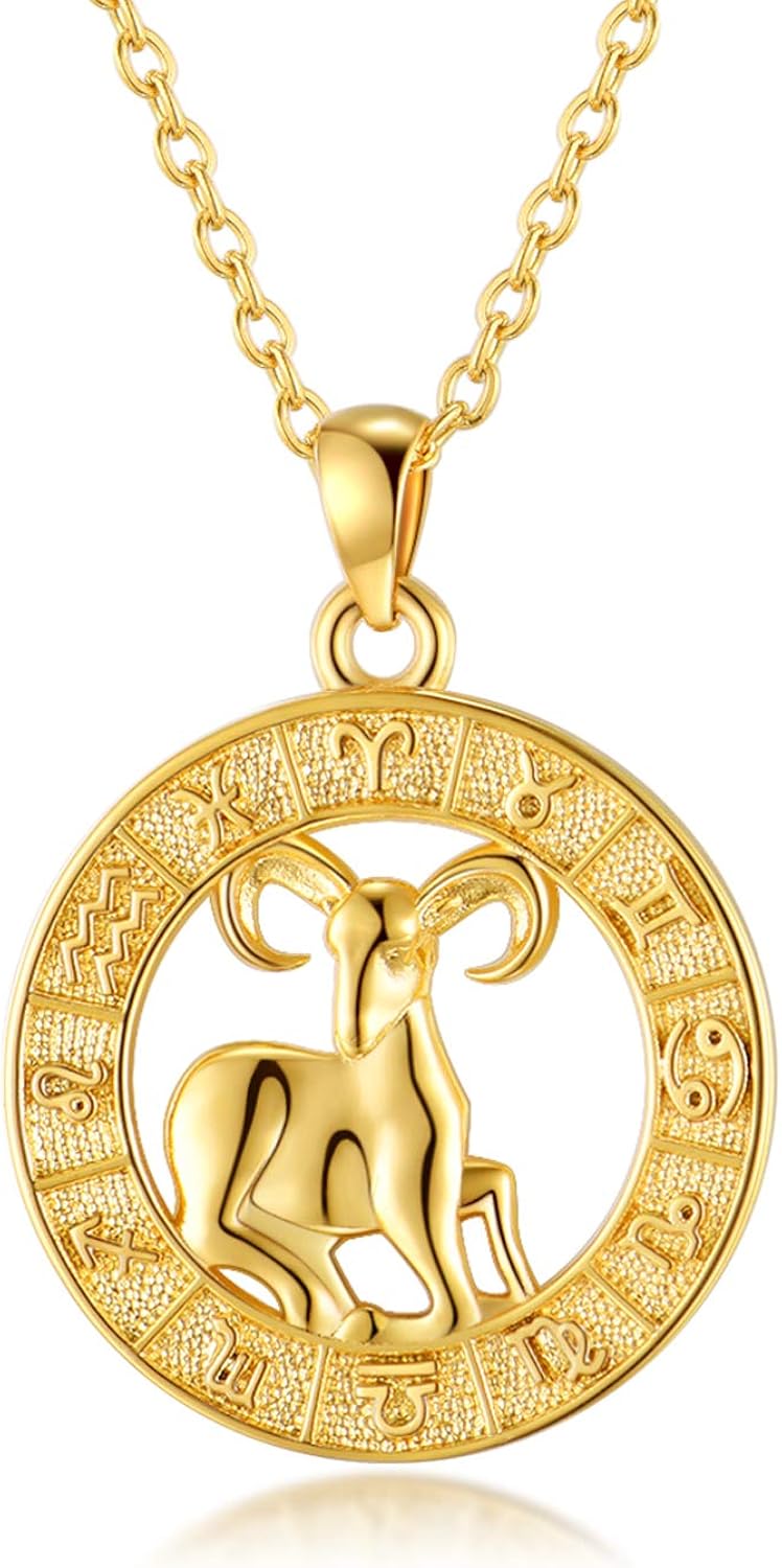 VLINRAS Zodiac Sign Necklaces 18K Real Gold Plated Coin Horoscope