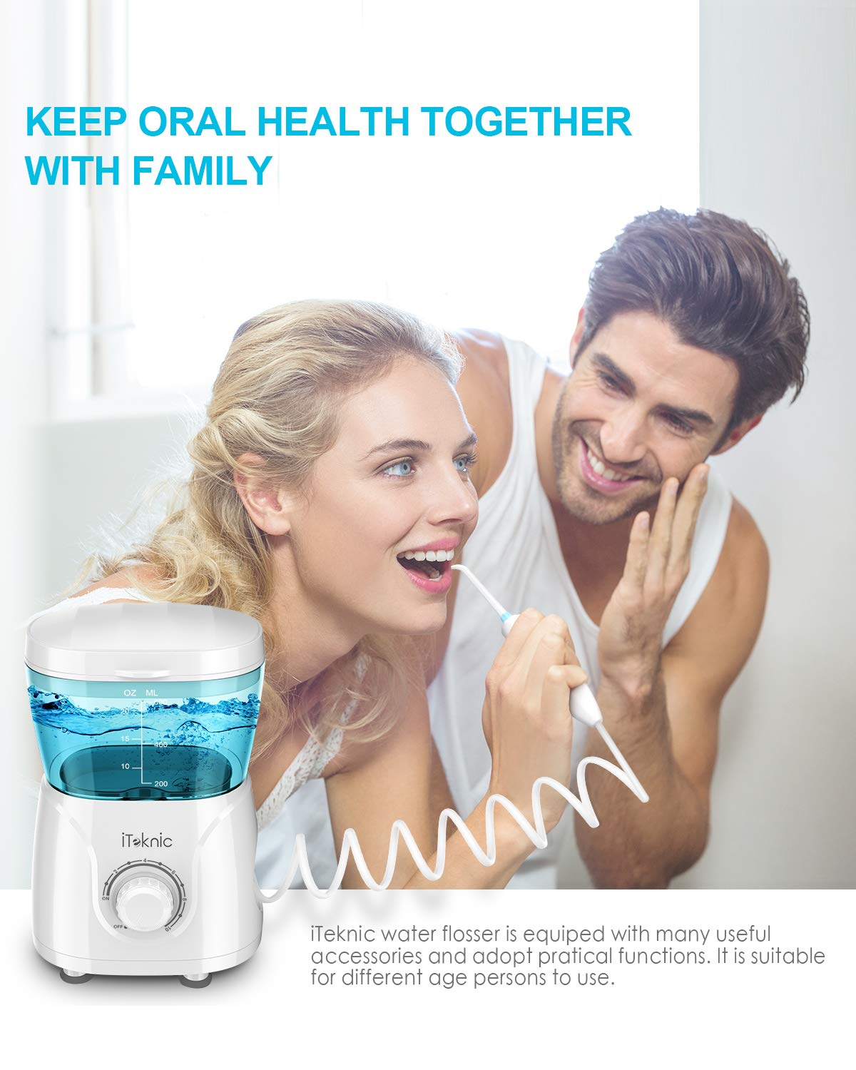 iTeknic Water Flosser for Braces Teeth Cleaning, 600ML Water Flosser Teeth Cleaner for Family, Bridges & Gum Care, Professional Electric Dental Oral Irrigator with 10 Water Pressure Levels, 7 Jet Tips: Beauty