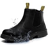 KELODON Waterproof Steel Toe Boots For Men-6 Inch Leather Slip On Safety Work Boots Mens Steel Toe Shoes Indestructible Non Slip Resistant Ankle Industrial Construction Boot