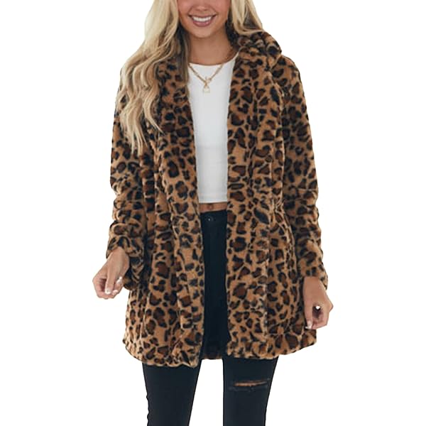 CarXs Women's Oversized Faux Fur Jackets Leopard Coats Open Front
