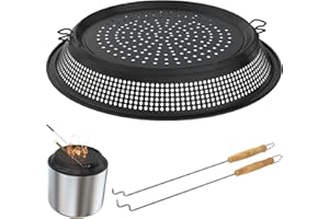 DCYOURHOME Fire Pit Spark Protector Screen for Solo Stove Yukon 27" Accessories, Black Steel Fire Screen for Solo Stove Yukon 1.0 2.0 and Other Outdoor Fire Pits, Spark Shield with Wooden Handle Removal Tools