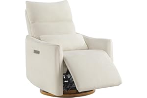 CHITA Swivel Rocker Recliner Chair, Power Nursery Glider Recliner, Nursery Rocking Chair with Adjustable Power Headrest, FSC Certified, Solid Wood Base, Cream