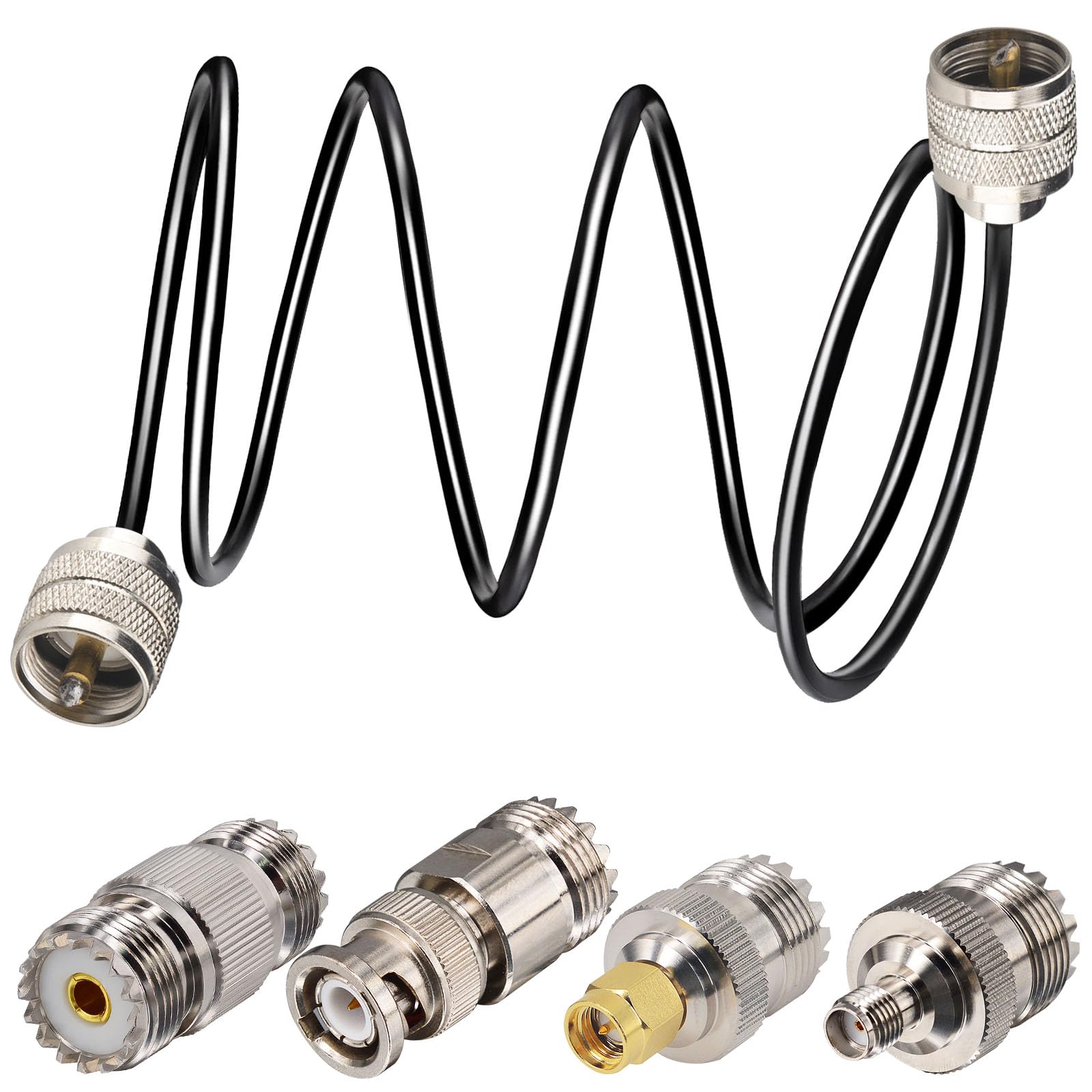 YILIANDUO UHF PL259 Cable UHF Male to Male Connector CB Antenna Cable Coax RG58 1M + 4 type UHF PL259 female to SMA/UHF/BNC Connector kit for CB,Amateur,Ham Radio,Two-Way Radio,SWR Meter