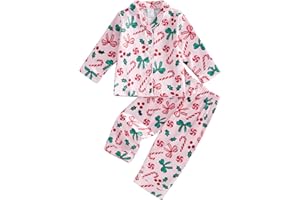 Kayotuas Kids Christmas Pajamas Girls Gingerbread Elf Candy Cane Feather Trim Shirt & Pants Cute Toddler Pajama Set Sleepwear