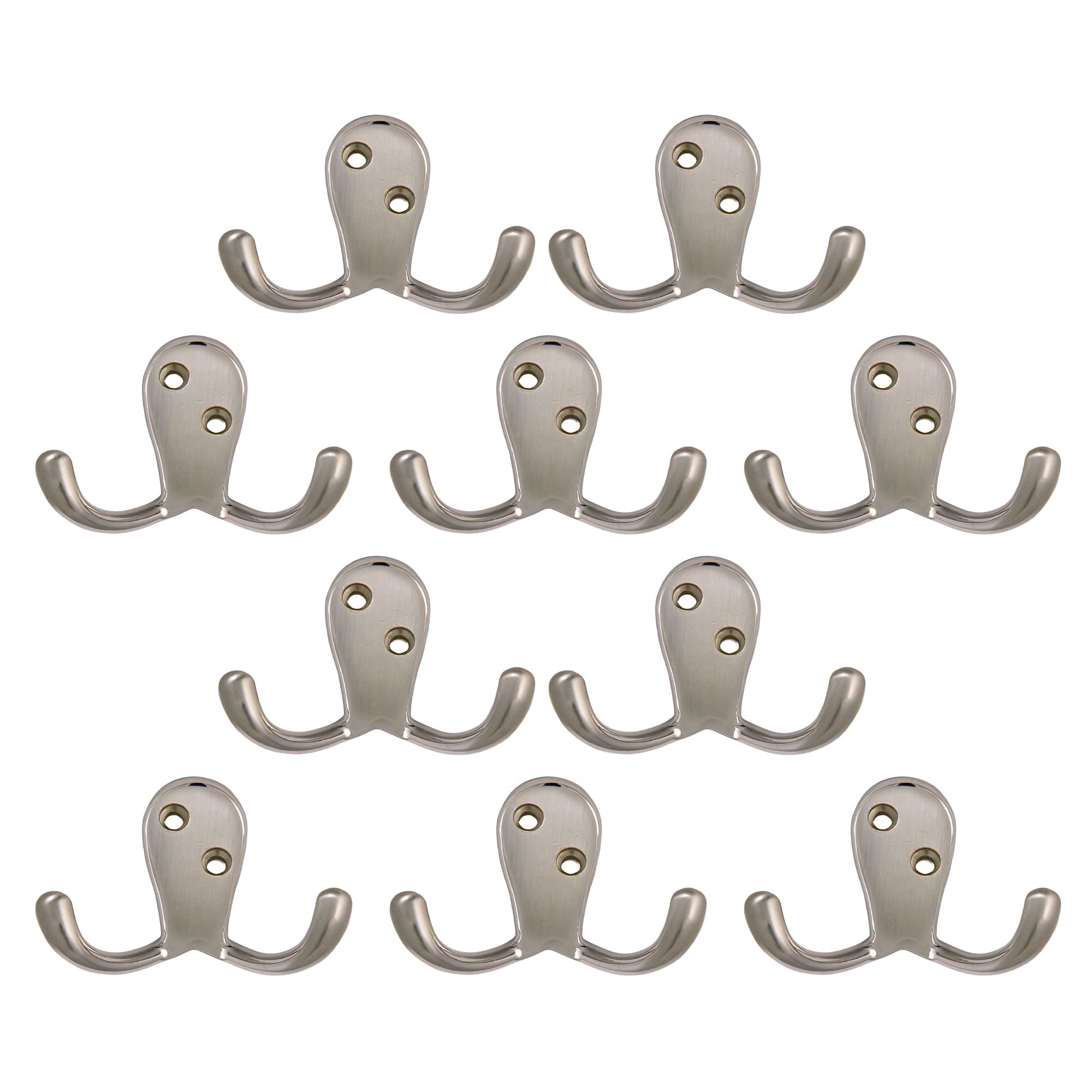 Design House 207761 Wall-Mounted Double Hook for Coat Hat, Towel Robe in Bathroom or Closet Satin Nickel 10-Pack