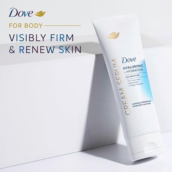 DOVE CREAM SERUM HYALURONIC + HYDRATION FOR EXTRA DRY, FLAKY SKIN, WITH PRO-CERAMIDES, NIACINAMIDE AND COLLAGEN PEPTIDES LOTION, 8 OZ