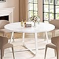 LVB White Faux Marble Round Dining Table, Circle Dining Table Kitchen Table 4-6 People, Mid-Century Pedestal Dinner Table End Table Coffee Table Office Living Room Table, White Marble, 51 Inch